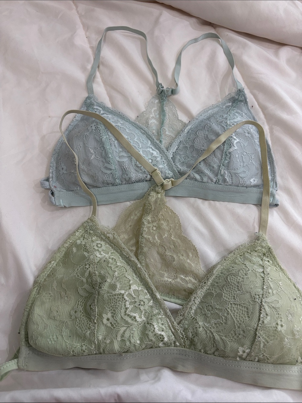 Lace Bralette Set - Sage and Light Blue
